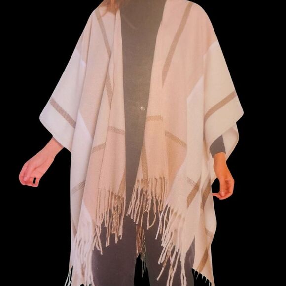 WOOLRICH Blanket Wrap Soft Taupe Cream Tan Fringe‎ OSFA NWT - Picture 1 of 7